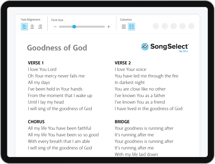 SongSelect Preview of Song Lyrics