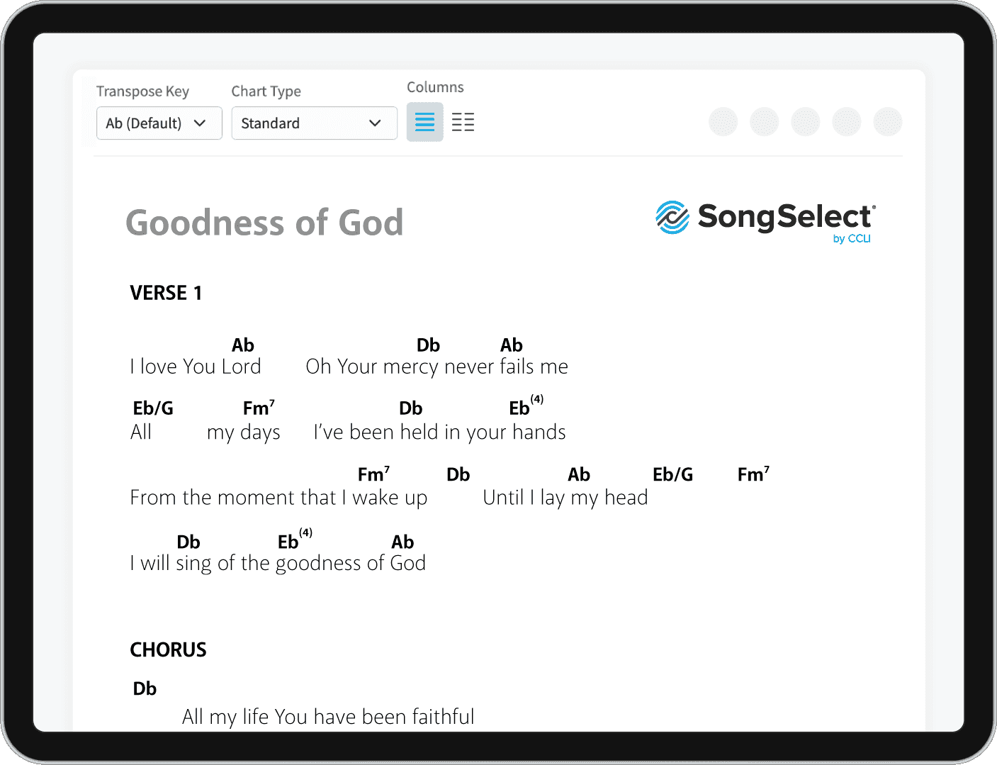 SongSelect Chords Chart View