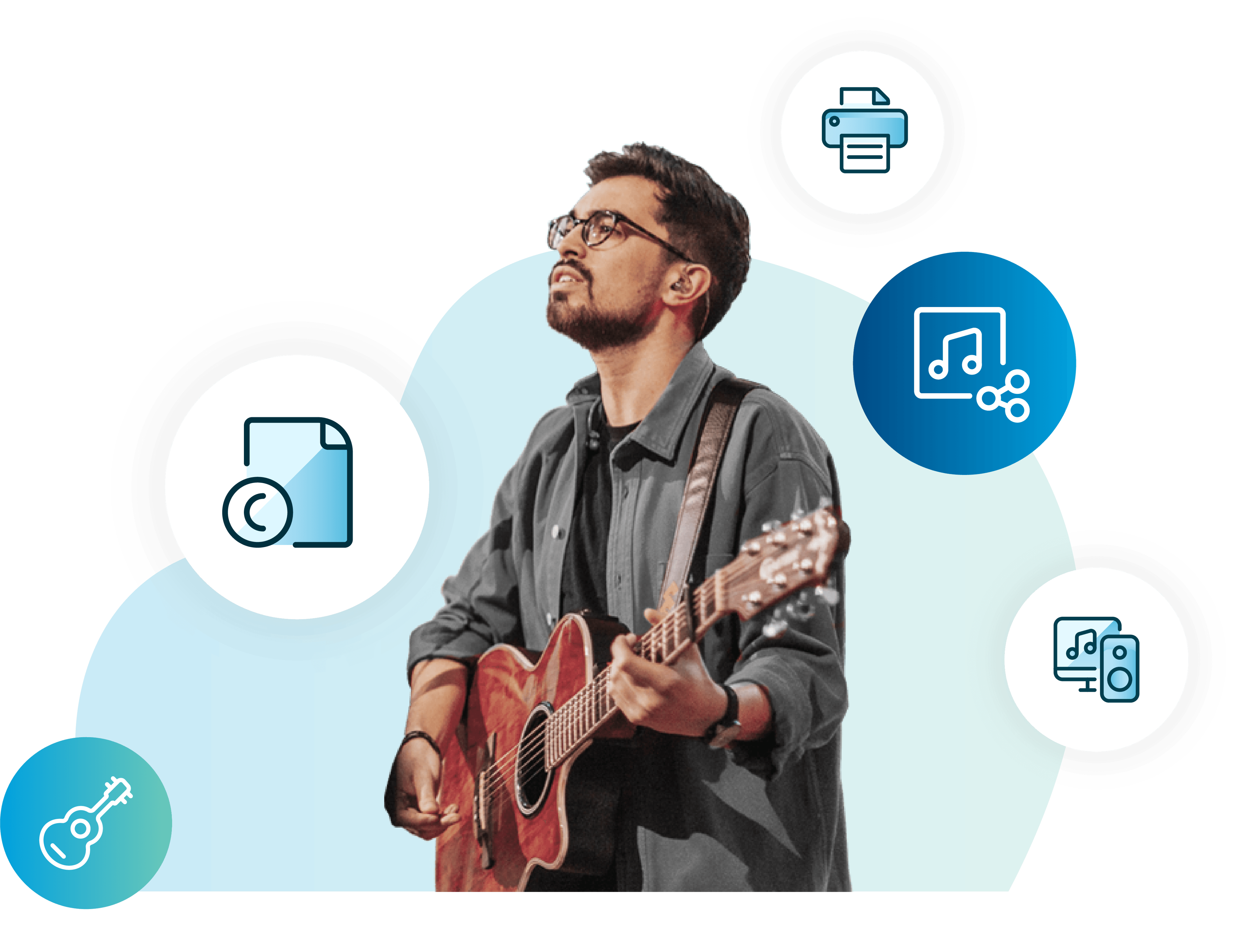 Worship Leader playing guitar.