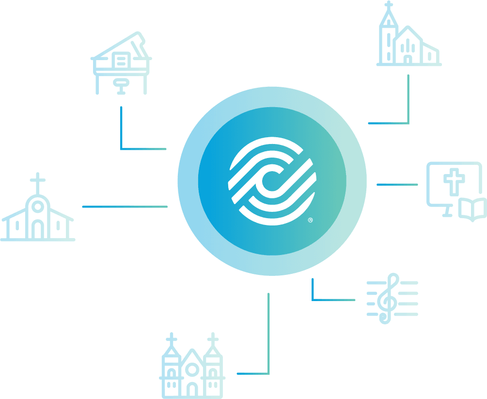 Une présentation graphique de différents éléments liés à CCLI, notamment : églises, organisations et partitions.